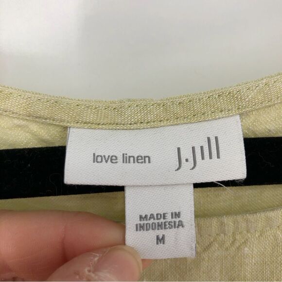 J. Jill Love Linen Dress Womens Medium 100% Linen Lemon Lime Sleeveless Pockets - Picture 4 of 12